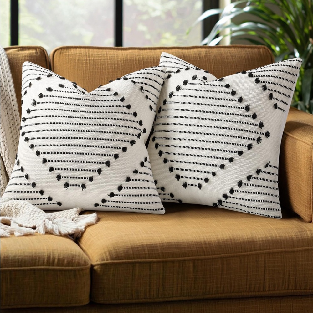 Decorative Black and White Geometric Accent Pillow Covers only (Set of 2)